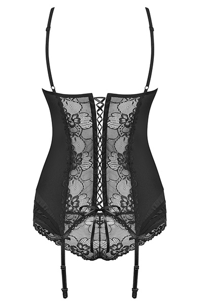 Obsessive Heartina Corset & Thong Black - Seksualus apatinis trikotažas 5