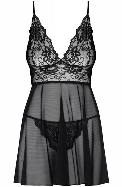 Obsessive Idillia Babydoll & Thong Black - „Babydoll“ apatinis trikotažas 3