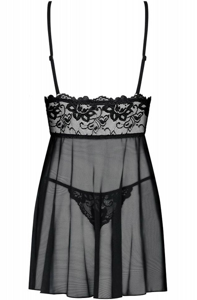 Obsessive Idillia Babydoll & Thong Black - „Babydoll“ apatinis trikotažas 4