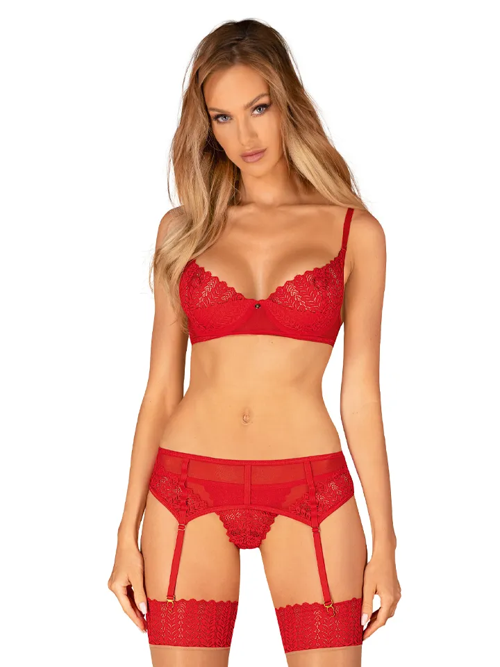 Obsessive Ingridia 3-pcs Set Red - Liemenėlės ir Liemenėlių rinkinys 1 [full]
