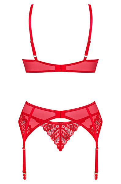 Obsessive Ingridia 3-pcs Set Red - Liemenėlės ir Liemenėlių rinkinys 4