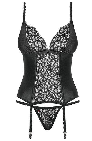 Obsessive Laluna Corset & Thong Black - Seksualus apatinis trikotažas 3