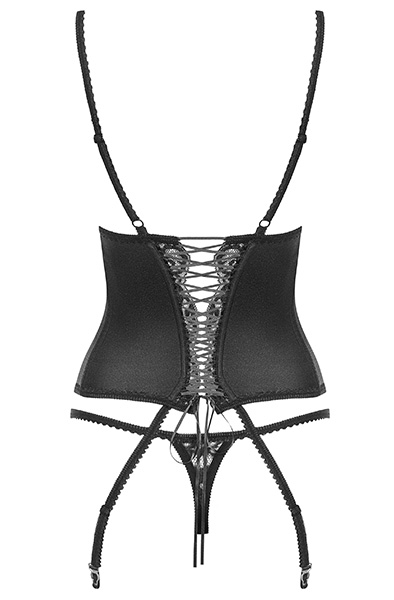 Obsessive Laluna Corset & Thong Black - Seksualus apatinis trikotažas 4