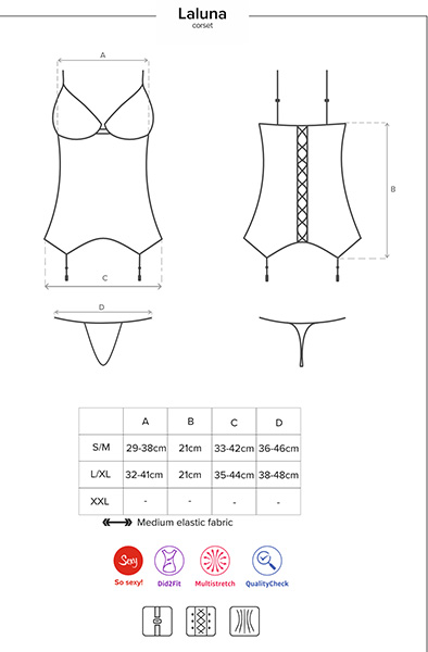 Obsessive Laluna Corset & Thong Black - Seksualus apatinis trikotažas 5
