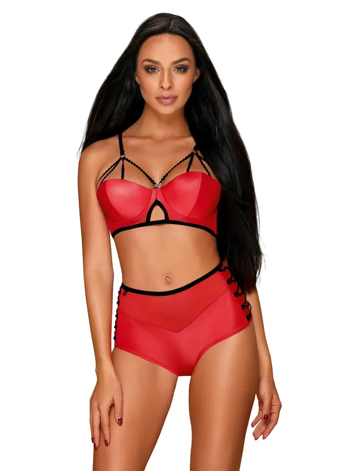 Obsessive Leatheria 2-pcs Set Red - Seksualus apatinis trikotažas 1 [full]
