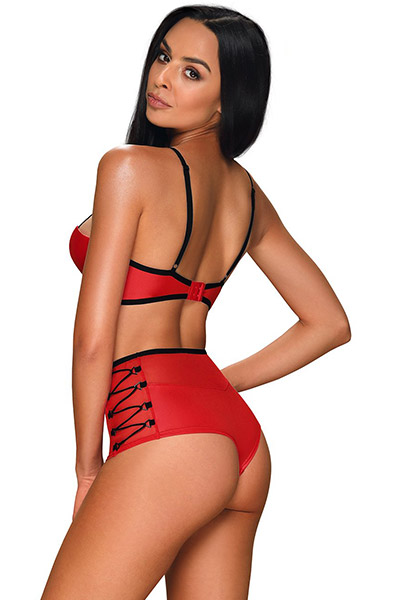 Obsessive Leatheria 2-pcs Set Red - Seksualus apatinis trikotažas 2