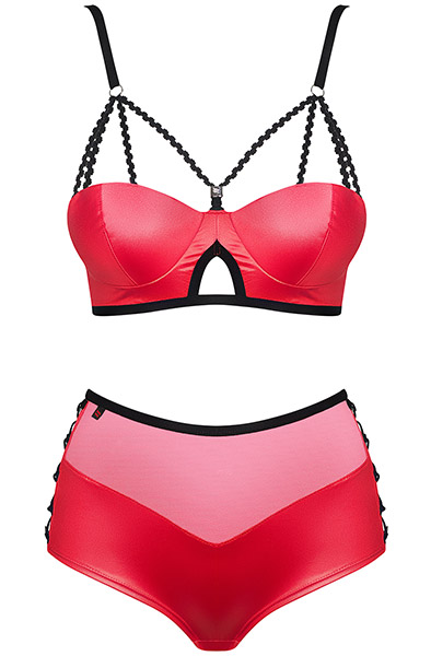 Obsessive Leatheria 2-pcs Set Red - Seksualus apatinis trikotažas 3