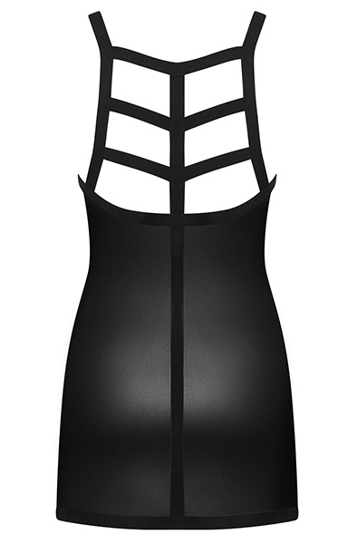 Obsessive Leatheria Chemise & Thong Black - Seksualus apatinis trikotažas 4