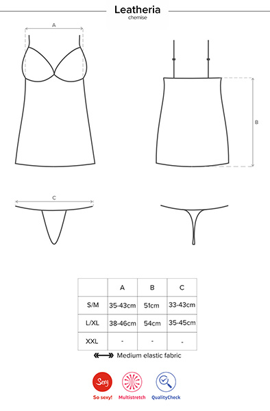 Obsessive Leatheria Chemise & Thong Black - Seksualus apatinis trikotažas 5