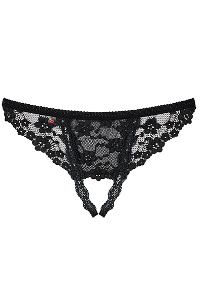 Obsessive Letica Crotchless Thong Black - Nėrinių kelnaitės 4