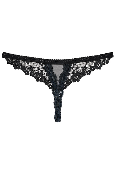 Obsessive Letica Crotchless Thong Black - Nėrinių kelnaitės 5