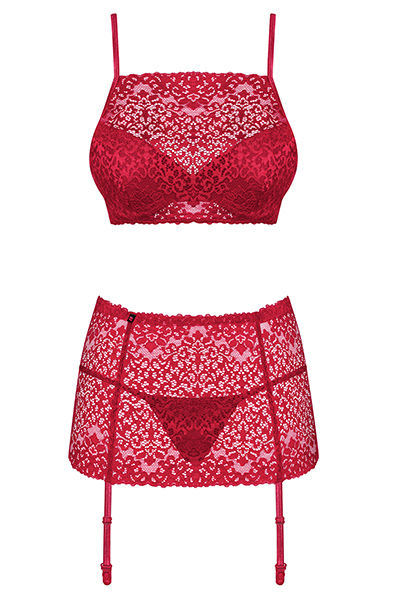 Obsessive Lividia 3 pcs Set Red - Seksualus apatinis trikotažas 3