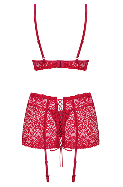 Obsessive Lividia 3 pcs Set Red - Seksualus apatinis trikotažas 4