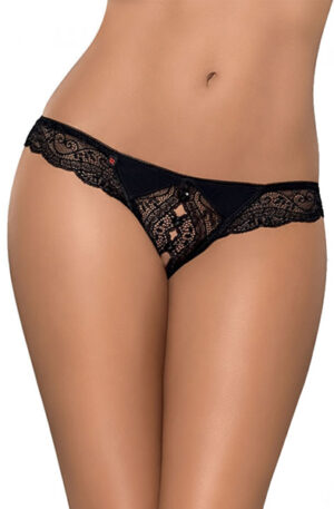 Obsessive Miamor Crotchless Thong Black - Kelnaitės be tarpkojinės kelnaitės 1