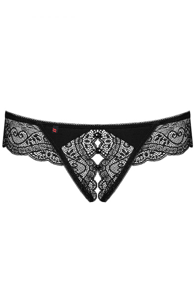 Obsessive Miamor Crotchless Thong Black - Kelnaitės be tarpkojinės kelnaitės 4