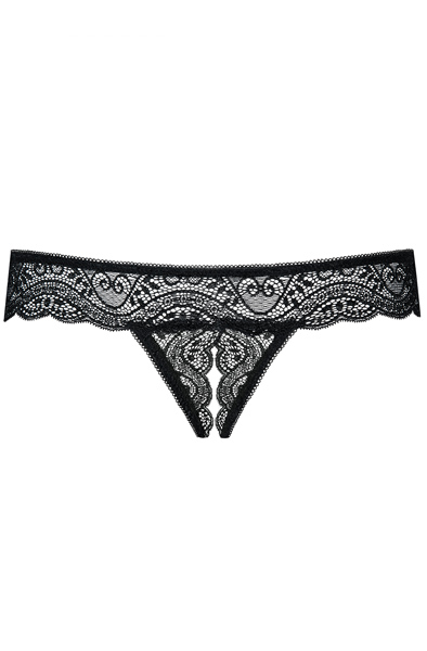 Obsessive Miamor Crotchless Thong Black - Kelnaitės be tarpkojinės kelnaitės 5
