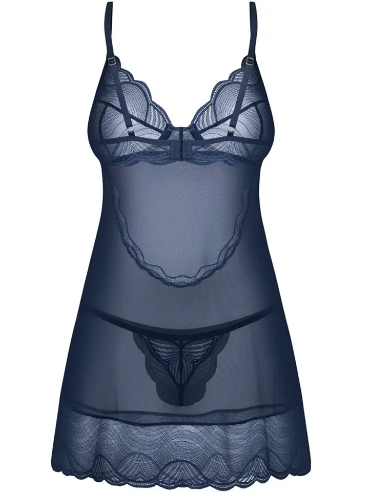 Obsessive Nightly Blue Chemise & Thong - „Babydoll“ apatinis trikotažas 4