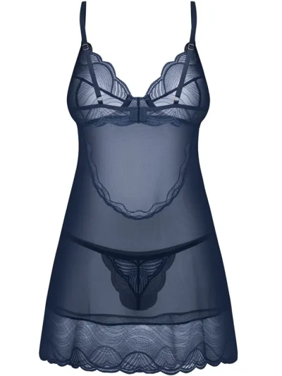 Obsessive Nightly Blue Chemise & Thong - „Babydoll“ apatinis trikotažas 4