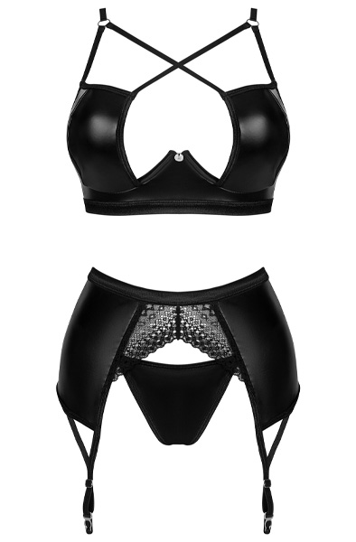 Obsessive Norides 3-pcs Set Black - Liemenėlės ir Liemenėlių rinkinys 3