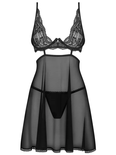 Obsessive Nutris Babydoll & Thong Black - „Babydoll“ apatinis trikotažas 2