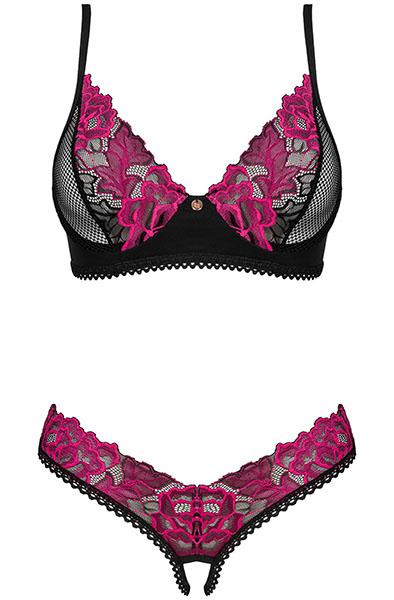 Obsessive Rosenty 2-pcs Crotchless Set - Seksualus apatinis trikotažas 3