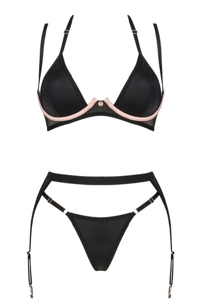 Obsessive Selinne 3-pcs Set Black - Liemenėlės ir Liemenėlių rinkinys 3