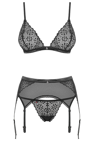 Obsessive Shibu 3-pcs Set Black - Seksualus apatinis trikotažas 4