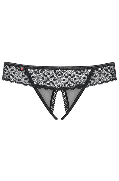 Obsessive Shibu Crotchless Thong Black - Nėrinių kelnaitės 4