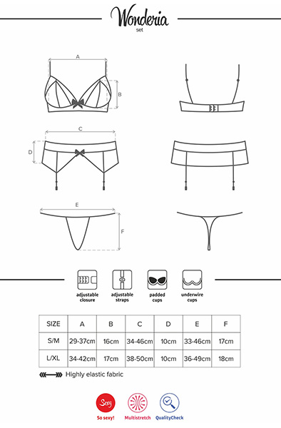 Obsessive Wonderia 3 pcs set Black - Seksualus apatinis trikotažas 6