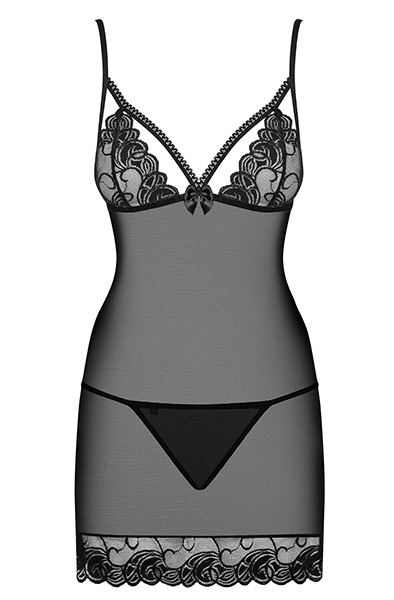 Obsessive Wonderia Chemise & Thong Black - Seksualus apatinis trikotažas 3