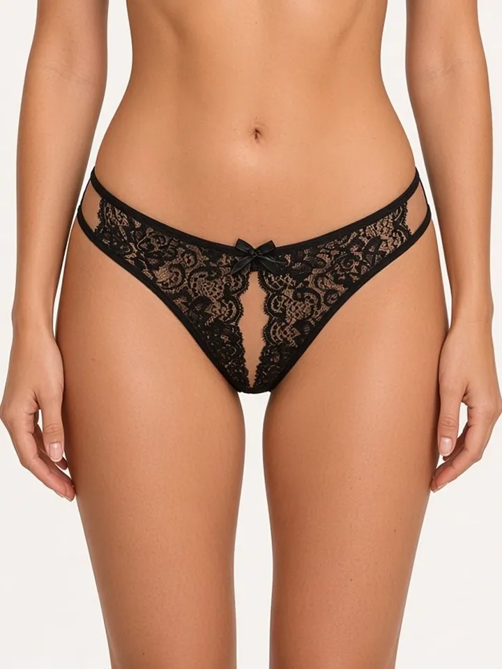 Open Crotch Lace Bow Panty Black - Kelnaitės be tarpkojinės kelnaitės 1 [full]