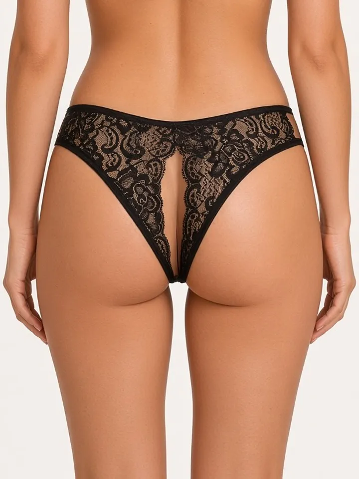 Open Crotch Lace Bow Panty Black - Kelnaitės be tarpkojinės kelnaitės 3 [full]