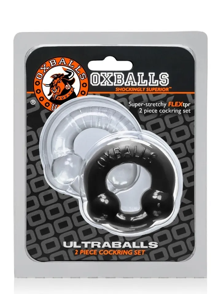 Oxballs Ultraballs Cock Rings Black & Clear - Gaidžio žiedo rinkinys 2 [full]