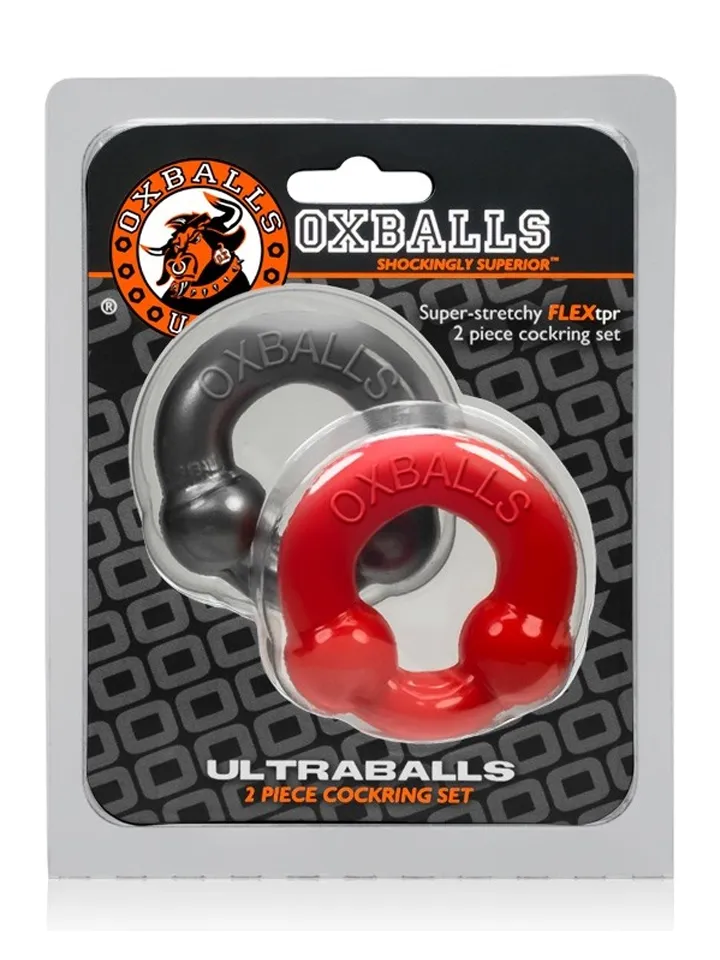Oxballs Ultraballs Cock Rings Silver Steel & Red - Gaidžio žiedo rinkinys 2 [full]