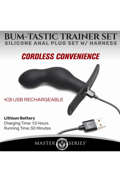 P-Spot Plugger Anal Plug With Harness & Remote Control - Prostatos vibratorius 5