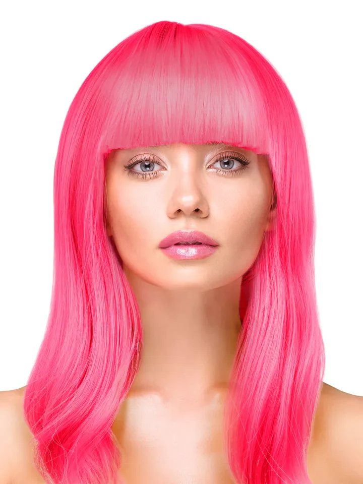 Party Wig Long Straight Hair Neon Pink - Perukas 1 [full]