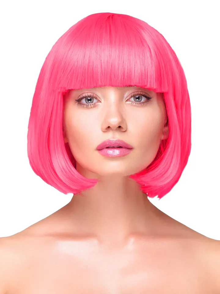 Party Wig Short Straight Hair Neon Pink - Perukas 1 [full]