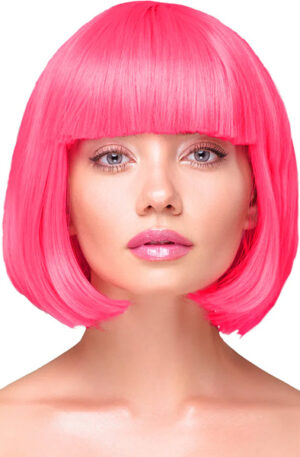 Party Wig Short Straight Hair Neon Pink - Perukas 1