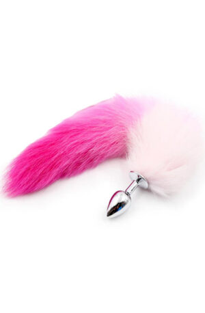 Pink & White Faux Tail With Stainless Plug S - Gyvūnų uodegos analinis kištukas 1