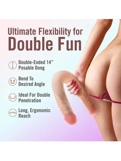 Posable Double Dong Beige 35,5 cm - Dvigubas dildo 5