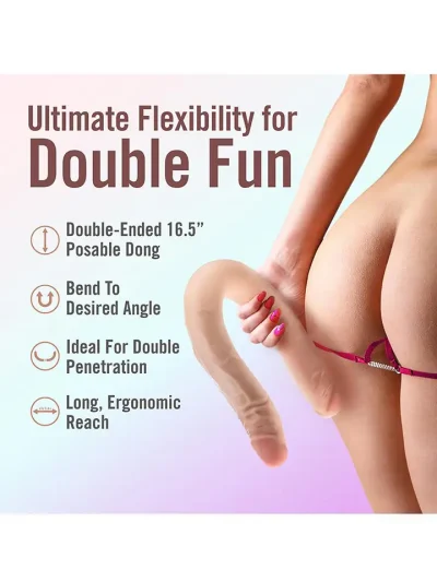 Posable Double Dong Beige 42 cm - Dvigubas dildo 4