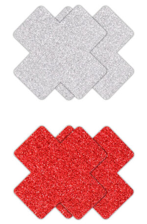 Pretty Pasties Glitter Cross Red Silver 2 Pair - Spenelio dangteliai 1