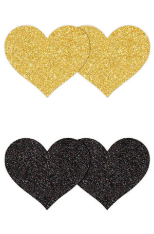 Pretty Pasties Glitter Hearts Black Gold 2 Pair - Spenelio dangteliai 1