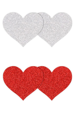 Pretty Pasties Glitter Hearts Red Silver 2 Pair - Spenelio dangteliai 1