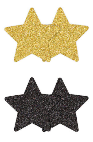 Pretty Pasties Glitter Stars Black Gold 2 Pair - Spenelio dangteliai 1