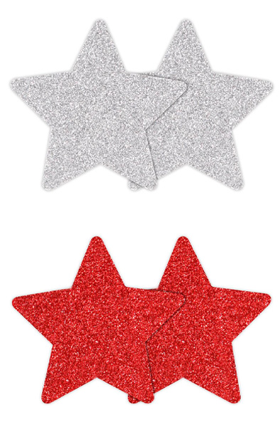 Pretty Pasties Glitter Stars Red Silver 2 Pair - Spenelio dangteliai 1