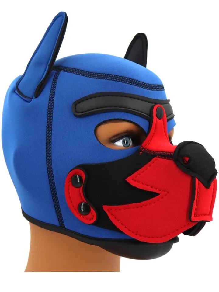 Puppy Fox Neoprene Hood Blue-Red - BDSM kaukė 1