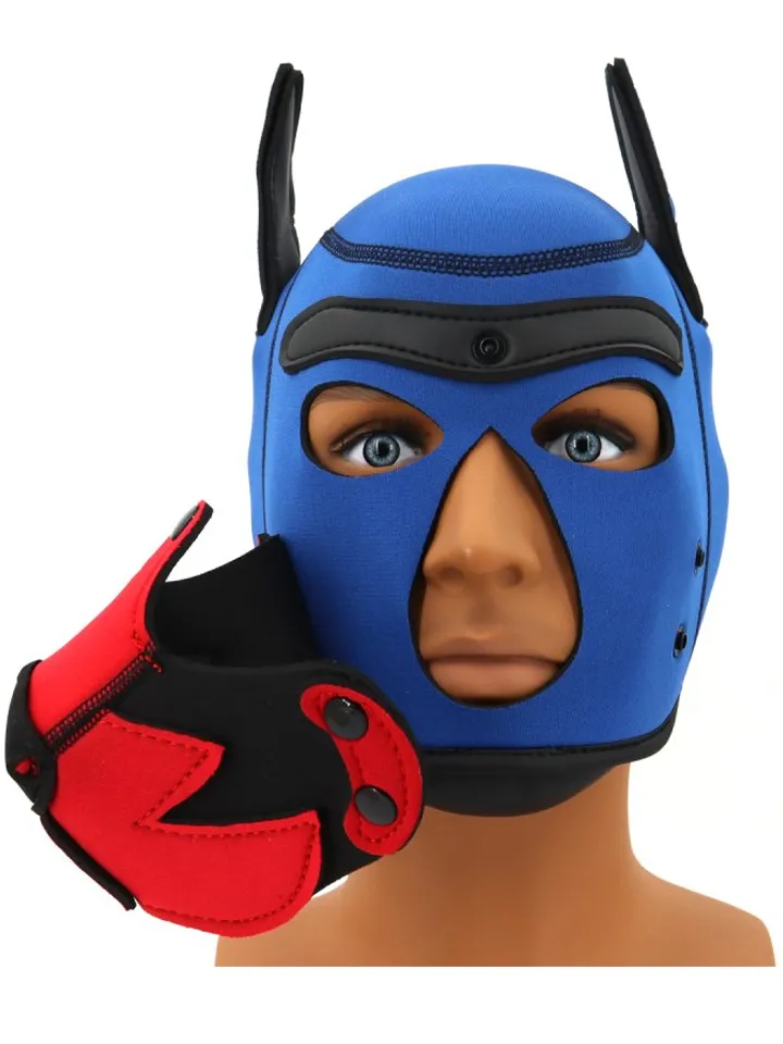 Puppy Fox Neoprene Hood Blue-Red - BDSM kaukė 2