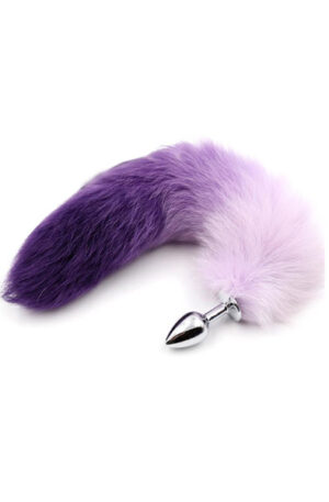 Purple & White Faux Tail With Stainless Plug S - Gyvūnų uodegos analinis kištukas 1