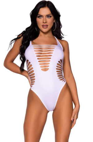 Racer Back Thong Bodysuit White - Bodžiai ir Žaismo kostiumai 1